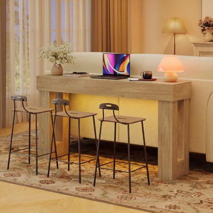 Apicizon 63" Long Console Table for Entryway with LED Light, Farmhouse Wood Sofa Table Behind Couch, Narrow Entry Way Table for Living Room, Hallway, Entrance, Foyer, Natural - color: Natural Oak