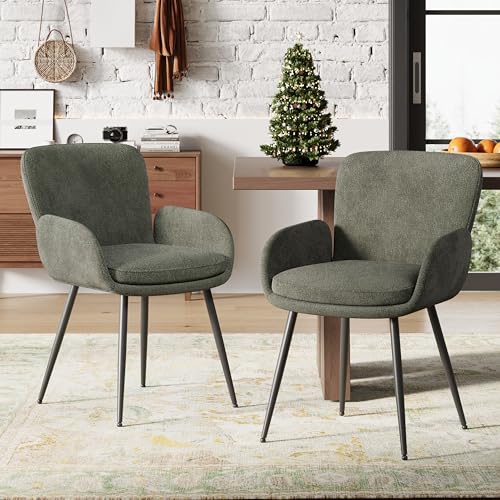 VKNOW Modern Upholstered Dining Chairs Set of 4 with Armrest, Green | Armed Dining Room Chairs with Metal Legs, Kitchen Chairs for Restaurant Kitchen Living Room - color: Green, size: Set of 4
