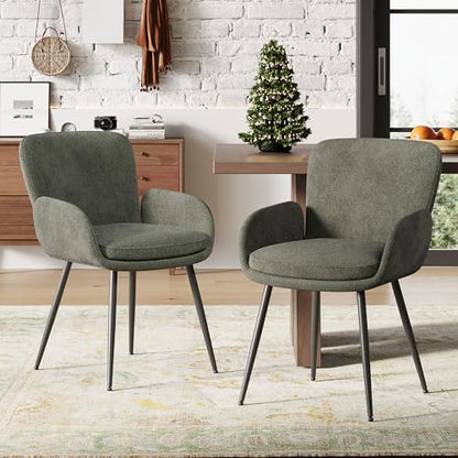 VKNOW Modern Upholstered Dining Chairs Set of 4 with Armrest, Green | Armed Dining Room Chairs with Metal Legs, Kitchen Chairs for Restaurant Kitchen Living Room - color: Green, size: Set of 4