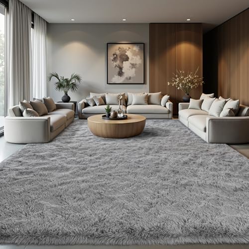 Zentavio Area Rugs for Living Room Light Grey Rugs for Bedroom Large Big 8x10 Carpet Fluffy Furry Soft Shag Aesthetic Plush High Pile Gray Rug for Nursery Kids Room Dorm - color: Light Grey, size: 8' x 10' (Rectangular)