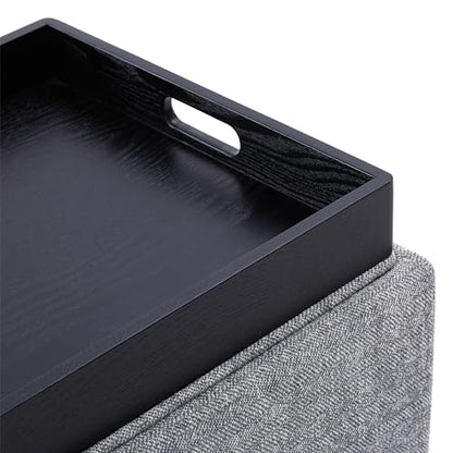 CHITA Storage Ottoman Cube with Tray Lid, Small Footstool with Storage, Square End Table for Living Room and Bedroom, Fabric in Pebble Grey - color: Pebble Grey