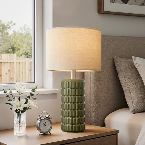 Seealle 23" Modern Ceramic Table Lamps Set of 2, Lamps for Bedroom, Green | Lamps for Living Room, Bedroom, Bedside, Night Stands, End Table, Desk, Farmhouse Home Decor - color: Green