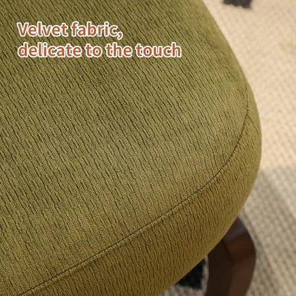 Green Velvet Slippers Chair with Solid Wooden Legs, Low Profile Design | Cute Armless Accent Chair with Soft Cushion, Comfy Upholstered Side Chairs for Living Room, Bedroom, Balcony or Reading Room - color: Green