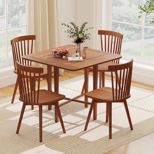 Giantex 36" Folding Dining Table for 2-4, Extendable Drop Leaf Kitchen Table with Solid Rubber Wood Frame, Space-Saving Dinner Table for Small Space, Living Dining Room, Dinette, Walnut - color: Walnut
