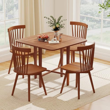 Giantex 36" Folding Dining Table for 2-4, Extendable Drop Leaf Kitchen Table with Solid Rubber Wood Frame, Space-Saving Dinner Table for Small Space, Living Dining Room, Dinette, Walnut - color: Walnut