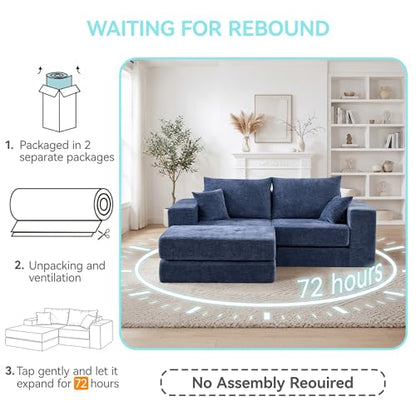 79" Boneless Cloud Loveseat Sofa, Modular Sectional Love Seat with Ottoman, Modern L-Shaped Tufted Convertible Sleeper Sofa Bchenilleed for Living Room & Small Spaces, No Assembly Required, Blue - color: Blue, size: 79.5" Tufted Boneless Loveseat