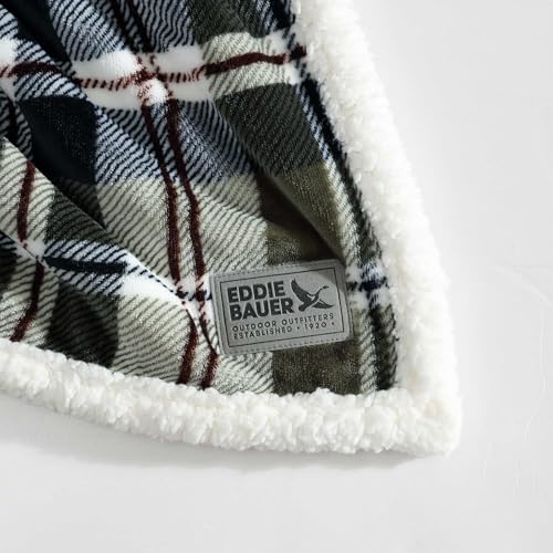 Eddie Bauer - Throw Blanket, Ultra-Soft Plush Bedding with Faux Shearling Reverse, Throw Blanket for Couch & Bed (Trailhead Plaid Green, 50" x 60") - color: Trailhead Plaid Green, size: 50" x 60"