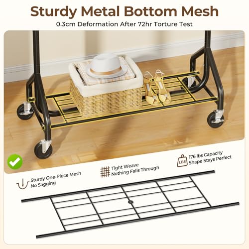 HYSEYY Heavy-Duty 450LBS Capacity Metal Clothes Rack，Rolling Clothing Rack with Wheels & Shelves, Portable Standing Wardrobe Rack for Hanging Clothes, Black (Black, L) - color: Small-Black
