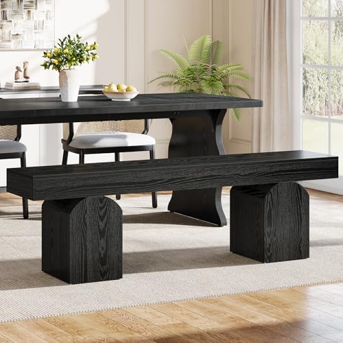 Tribesigns 59" Dining Bench for 2 to 3, Modern Black Dining Table Bench with Arched Base, Extra Long Kitchen Seating for Living Room, Entryway - color: Black