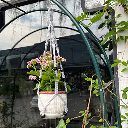RIFNY Macrame Plant Hanger for 5 to 10 Inch Plant Pots, 35 Inch Indoor Handmade Woven Rope Hanger Kits with Hooks and Wood Beads, Hanging Planter Basket Holder for Boho Home Decor (Grey, 3 Pack) | 35 Inch Hanging Planter with Hooks, Fits 5-10" Pots, Suita