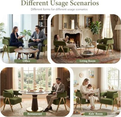 Modern Green Velvet Accent Chairs Set of 2, Barrel Armchairs Living Room | STHOUYN Comfy Reading Chairs, Living Room and Bedroom Seating, Curved Barrel Design, Wide Seat, Gold-Tone Legs - color: Green