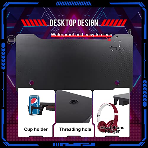 FDW Computer Desk Gaming Desk Student PC Desk Writing Desk Office Desk Modern Ergonomic Racing Style Table Workstation Carbon Fiber Headphone Hook (47in, Blue) - color: Blue, size: 47 In R Shaped