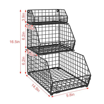 3-Tier Fruit Basket for Kitchen Counter, Stackable Wire Baskets Wall, Potato and Onion Storage Bins, Pantry Organizers, Pantry Storge and Storage for Potato, Onion, Produce, Fruit, Vegetable, Snack