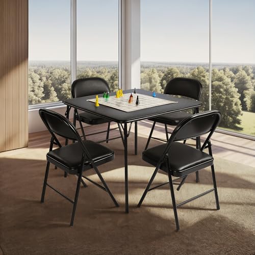 Homy Casa Portable 33.9" Square Folding Multipurpose Card Table with Padded Vinyl Top, Easy Clean Surface, Sturdy Metal Legs, Versatile Indoor/Outdoor Use, Lightweight and Space-Saving，Black