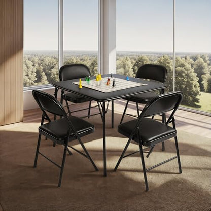 Homy Casa Portable 33.9" Square Folding Multipurpose Card Table with Padded Vinyl Top, Easy Clean Surface, Sturdy Metal Legs, Versatile Indoor/Outdoor Use, Lightweight and Space-Saving，Black