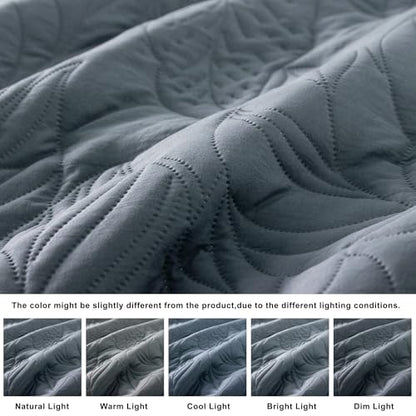 R.SHARE Dusty Blue Queen Size Quilt Set, Soft Lightweight Bedspread, Farmhouse Rustic Country Coverlet, Leaf Pattern Bedding with 2 Shams, 3 Pieces Spring Summer Thin Comforter - color: Dusty Blue, size: Queen (90"x90")