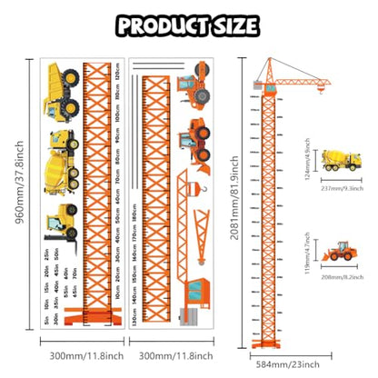 Engineering Vehicle Height Ruler Wall Decals, Wall Stickers Decor | 2 Sheets 11.8"x37.8" Vinyl Removable Peel and Stick Murals, Plant Decor for Bedroom, Bathroom, Office, Classroom & Home - style: Engineering Vehicle Height Ruler