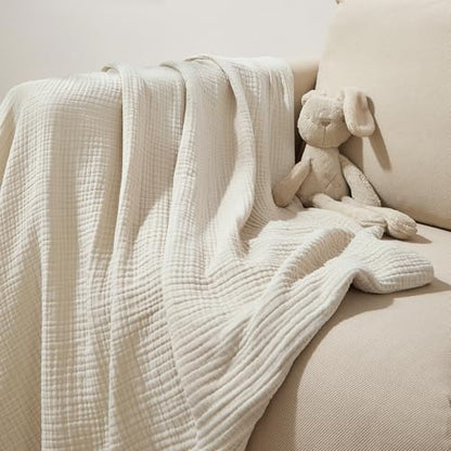 PHF 100% Cotton Muslin Throw Blanket 50" x 60", 4-Layer Lightweight and Breathable Blanket, Luxuriously Soft Gauze Throws for Couch Bed Sofa, Ideal Gift Choice, Oat Milk - color: Oat Milk, size: Throw(50"X60")