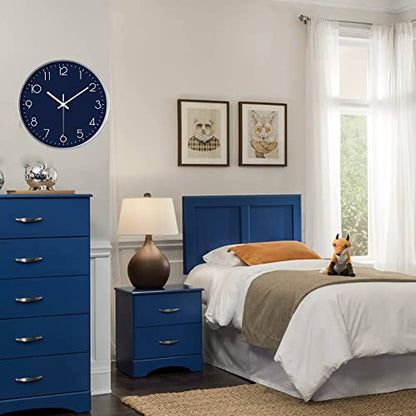 12 in Wall Clock Non-Ticking Quartz Silent Battery Operated Round Clocks Home Kitchen Office School Living Room Decor Clocks (Navy Blue) - color: Navy Blue