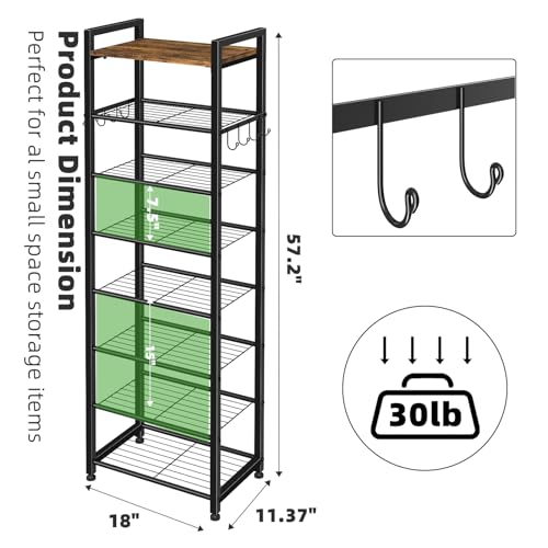 Simple Trending 8 Tiers Shoe Rack 16 Pairs Tall Wooden Shoe Shelf, Black | Wooden Plank Shoe Shelf, with Hooks for Closet Entryway, Sturdy Free Standing Shoe Storage Cabinet, 18"D x 11.37"W x 57.2"H - size: 8 Tiers