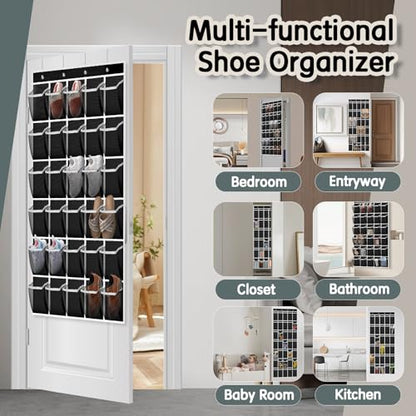 Kotkn Over the Door Shoe Organizer with 30 Breathable Mesh Pockets (2PC-Black) - color: 2PC-Black