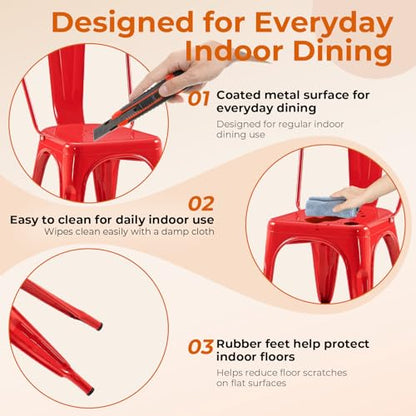 Metal Chairs Set of 2 Salsa Red Color | Dining Chairs Modern Stackable Tolix Chair for Kitchen Bistro Restaurant Dining Room Cafe Outdoor - color: Salsa Red