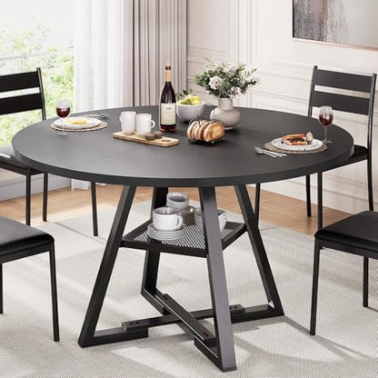 Jocoevol Round Dining Table for 4,Kitchen Dining Room Circle Dinner Pedestal Table,Space Saving Wood Kitchen & Dining Room Furniture (Black, 46In) - color: Black, size: 46In