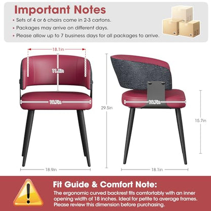 Dining Chairs Set of 4, Modern Faux Leather Kitchen Chairs | Faux Leather Upholstery, Curved Back, Metal Legs, Easy Clean, Dining Room, Kitchen, Breakfast Nook, Restaurant, Cafe, Magenta - color: Magenta, size: Set of 4
