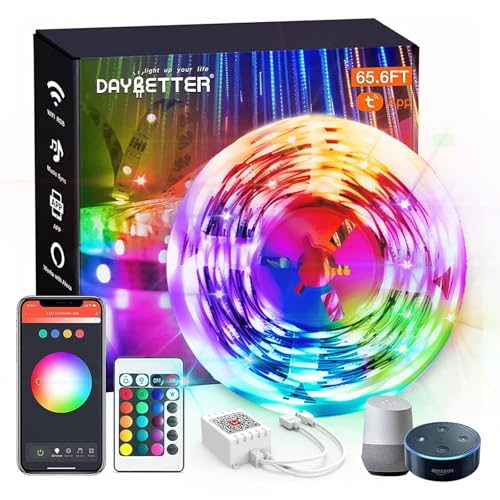 DAYBETTER 65.6ft WiFi Smart Led Lights Strip with Tuya App Control for Bedroom Decoration Work with Alexa and Google Assistant 1 Roll - size: 65.6FT