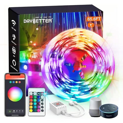 DAYBETTER 65.6ft WiFi Smart Led Lights Strip with Tuya App Control for Bedroom Decoration Work with Alexa and Google Assistant 1 Roll - size: 65.6FT