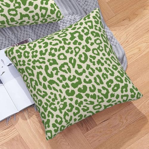 Lime Green Leopard Print Throw Pillow Covers Cheetah Animal Pattern Pillow Cover 20x20 Inch Set of 2 Animal Leopard Green Spots Pillowcase Square Cushion Cases for Couch Bed Sofa - color: Green Beige, size: 20" x 20" (Pack of 2)