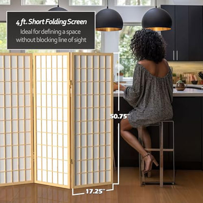 4 ft. Short Window Pane Shoji Screen - Natural - 3 Panels - color: Natural, size: 3 Panels