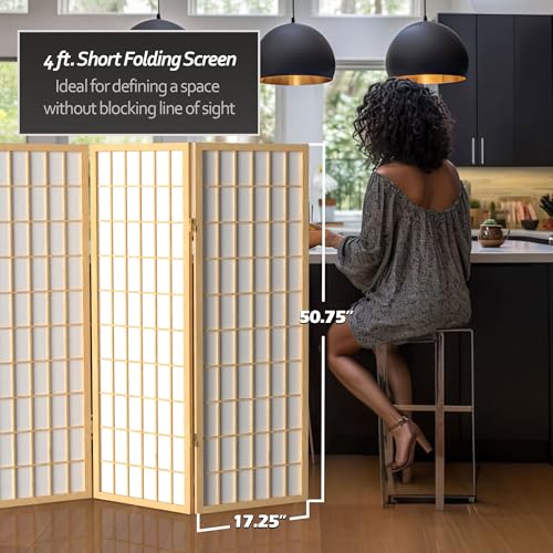 4 ft. Short Window Pane Shoji Screen - Natural - 6 Panels - color: Natural, size: 6 Panels