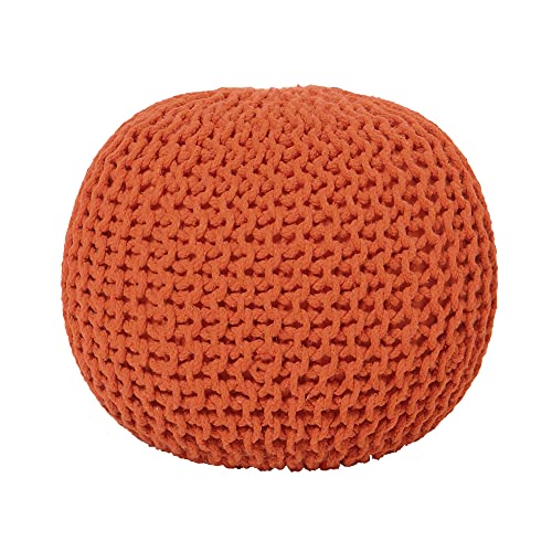 · REDEARTH · Round Pouf Ottoman - Hand Knitted Boho Poof - Burnt Orange | 100% Cotton, 19.5"x19.5"x14"; Doubles as Footstool, Foot Rest; Great for Living Room, Bedroom, Nursery, Patio, Dorm, Lounge - color: Burnt Orange, size: 19.5"D x 19.5"W x 14"H
