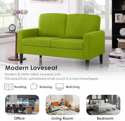 Loveseat Sofa 53" Green Small Couch for Small Sapces, 2 Seater Love Seat Comfy Linen Fabric Office Couch,All-Wood Couches for Bedroom, Dorm, Apartment with High Legs - color: Green