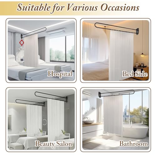 Privacy Partition Curtains, U Shaped Rod with Hook, 6.56ft | Room Divider for Fitting Room Beauty Salon Bedroom Hospital SPA - color: White