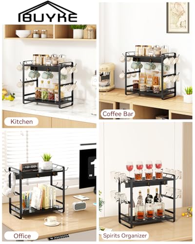 IBUYKE Kitchen Mug Cup Holder,2 Tier Coffee Bar Organizer,Black TBJ006B | Coffee Bar Station Countertop Organizer Coffee Mug Stand with 18 Hooks,Multifunctional Mug Tree for Home Kitchen Office - color: Black