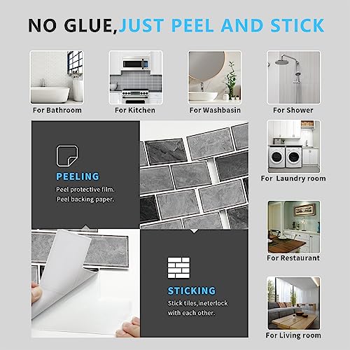 URCOLOR 10-Sheet Peel and Stick Backsplash for Kitchen,12"x12" Self Adhesive Wall Tiles Stick on Back Splashes for Bathroom Gray Marble Look - color: Gray Marble