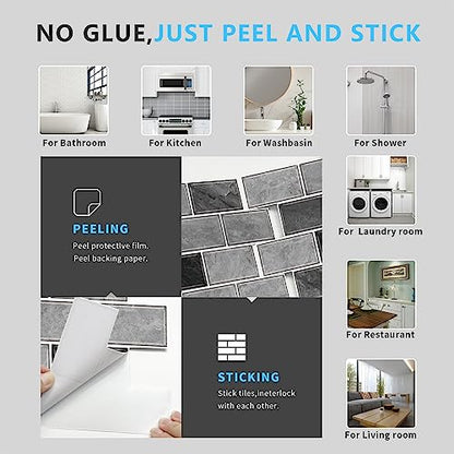 URCOLOR 10-Sheet Peel and Stick Backsplash for Kitchen,12"x12" Self Adhesive Wall Tiles Stick on Back Splashes for Bathroom Gray Marble Look - color: Gray Marble