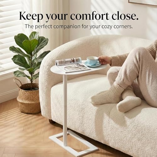 Modern Stable C Table End Table, 27.5" Tall, Large, White | C Shaped Side Table that Slides Under Sofa, Slim Under Couch Table, Industrial Coffee Tray Table for Living Room Bedroom - color: White, size: Large