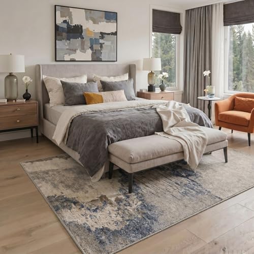 BEIMO 5X7 Modern Abstract Area Rug, Washable Non Slip Soft Living Room Rug | Artistic Rug in Dusty Beige, Soft Faux Wool Rug for Bedroom and Dining Room, Non-Shedding, Easy Care, Lightweight, Low Pile - color: Dusty Beige-1, size: 5' x 7' (Rectangular)