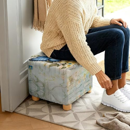 Butterfly Daisy Letter Print Stretch Ottoman Cover, Machine Washable Folding Storage Stool Furniture Protector Removable Slipcovers for Ottomans with Elastic Bottom - color: Butterfly Daisy Letter