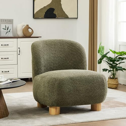 Christopher Knight Home Modern Low Profile Accent Chair for Living Room, Boucle Upholstered Armless Chair with Rubberwood Legs, Comfy Lounge Armchair, Plush Cloud-Like Seating for Bedroom, Olive Green - color: Olive Green