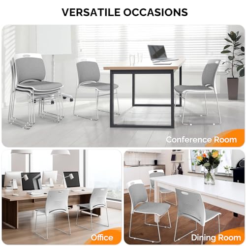 VINGLI Stackable Plastic Mesh Padded Chairs for Office Set of 20, Grey | Stacking Chairs with Metal Sled Base, Ergonomic Plastic Pad Seat & Back, Waiting Banquet Guest Break Room, Easy to install - color: Grey, size: 20 Pack