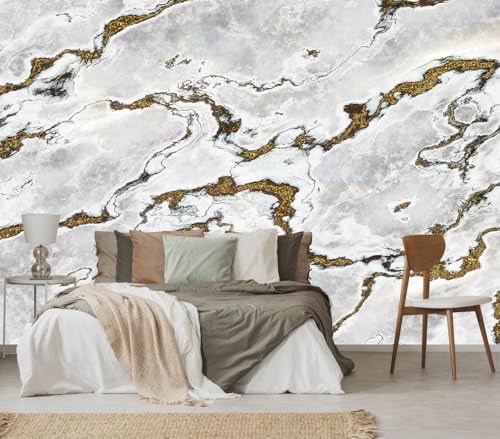Marble Wallpaper Large Abstract Gold Wall Mural | 151"x96", for Bedroom Living Room Bathroom, Textured Fabric, Not Peel and Stick - color: Mural 12, size: 151" x 96"