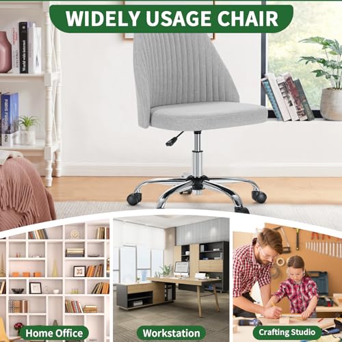 Armless Desk Chair with Comfortable Fabric Cover,Modern Home Office Chairs with Swivel Wheels for Computer Task Chairs Cute Vanity Chairs Adjustable Height for Living Room,Bed Room,Conference Office - color: Grey