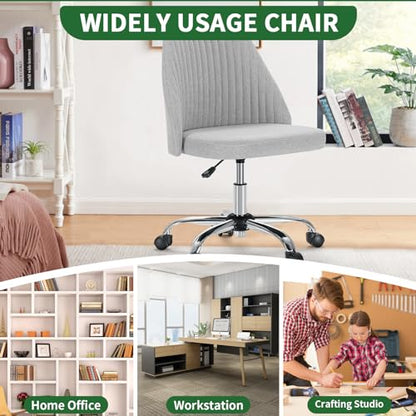 Armless Desk Chair with Comfortable Fabric Cover,Modern Home Office Chairs with Swivel Wheels for Computer Task Chairs Cute Vanity Chairs Adjustable Height for Living Room,Bed Room,Conference Office - color: Grey