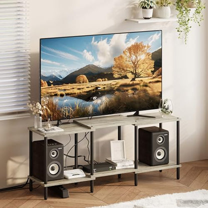 TV Stand, Entertainment Center, Industrial TV Media Console Table with Open Storage Shelves, 2 Tier TV Cabinet for Living Room, Bedroom LTS107Q - color: Light Oak