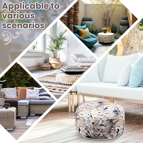 Cinnvoice 2 Pcs Inflatable Outdoor Ottoman Pouf Waterproof Round Footrest with Handle D21 x H9 Inch Indoor Outdoor Portable Footstool for Patio Garden Camping or Home Pool(Flower) - style: Flower
