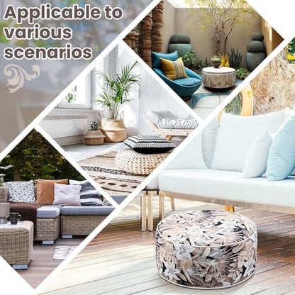 Cinnvoice 2 Pcs Inflatable Outdoor Ottoman Pouf Waterproof Round Footrest with Handle D21 x H9 Inch Indoor Outdoor Portable Footstool for Patio Garden Camping or Home Pool(Flower) - style: Flower